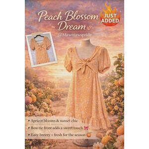 Apricot Orange Floral Bow Front Puff Sleeve Ruffle Mini Dress Sweetheart Neck